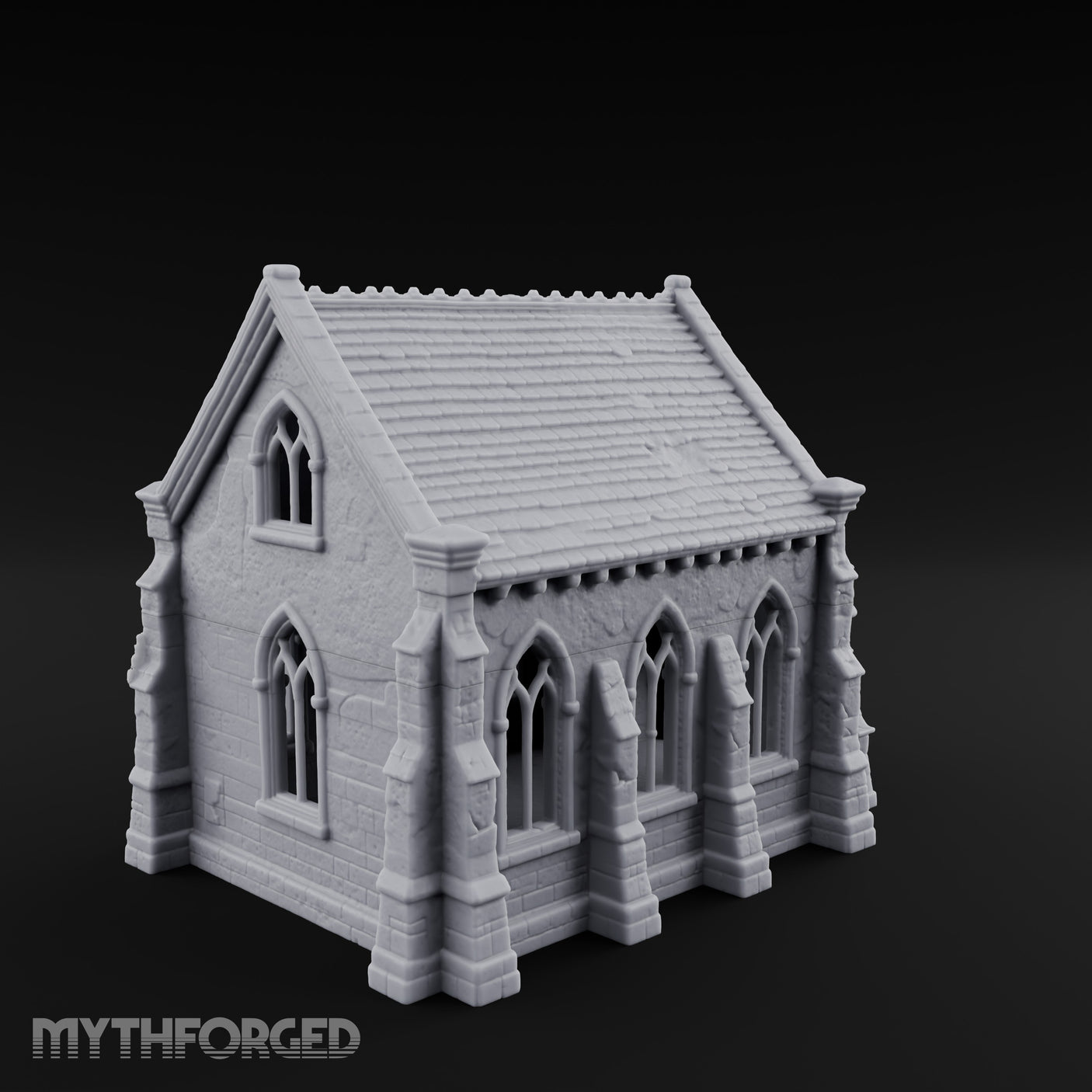 Slate-Roofed Gothic-Arched Stone Parish Church Miniature for Dungeons and Dragons, Pathfinder or other TTRPGs