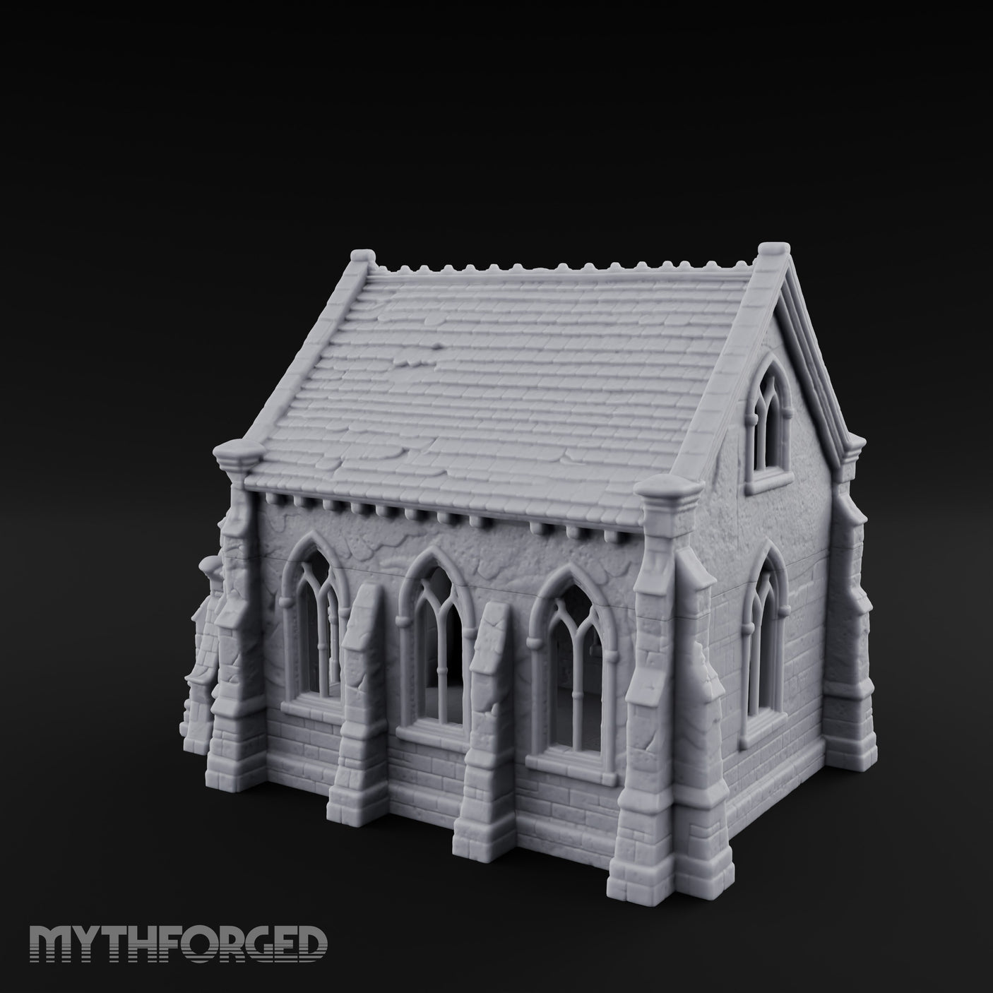 Slate-Roofed Gothic-Arched Stone Parish Church Miniature for Dungeons and Dragons, Pathfinder or other TTRPGs