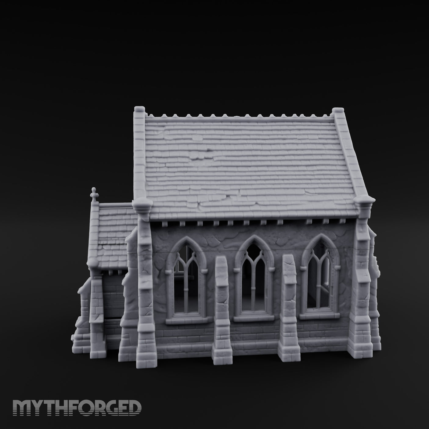 Slate-Roofed Gothic-Arched Stone Parish Church Miniature for Dungeons and Dragons, Pathfinder or other TTRPGs