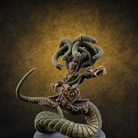 Snake Hair Striking Medusa Warrior — painted concept preview (miniature supplied unpainted)