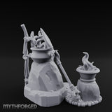 Snake-Stirred Idol-Framed Tribal Witch Cauldron Scene Miniature for Dungeons and Dragons, Pathfinder or other TTRPGs