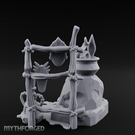Snake-Stirred Idol-Framed Tribal Witch Cauldron Scene Miniature for Dungeons and Dragons, Pathfinder or other TTRPGs