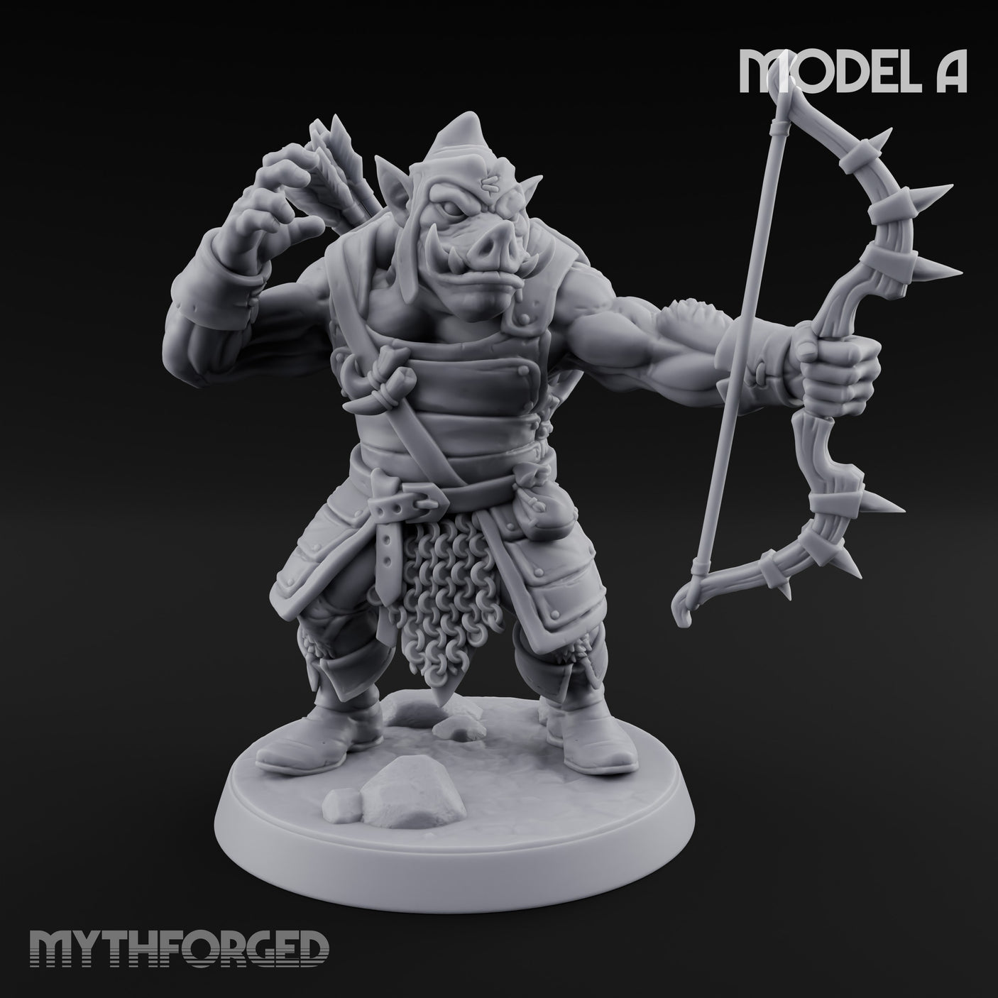 Snarling Bow Drawing Pig Orc Archer A Miniature for Dungeons and Dragons, Pathfinder or other TTRPGs