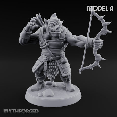 Snarling Bow Drawing Pig Orc Archer A Miniature for Dungeons and Dragons, Pathfinder or other TTRPGs