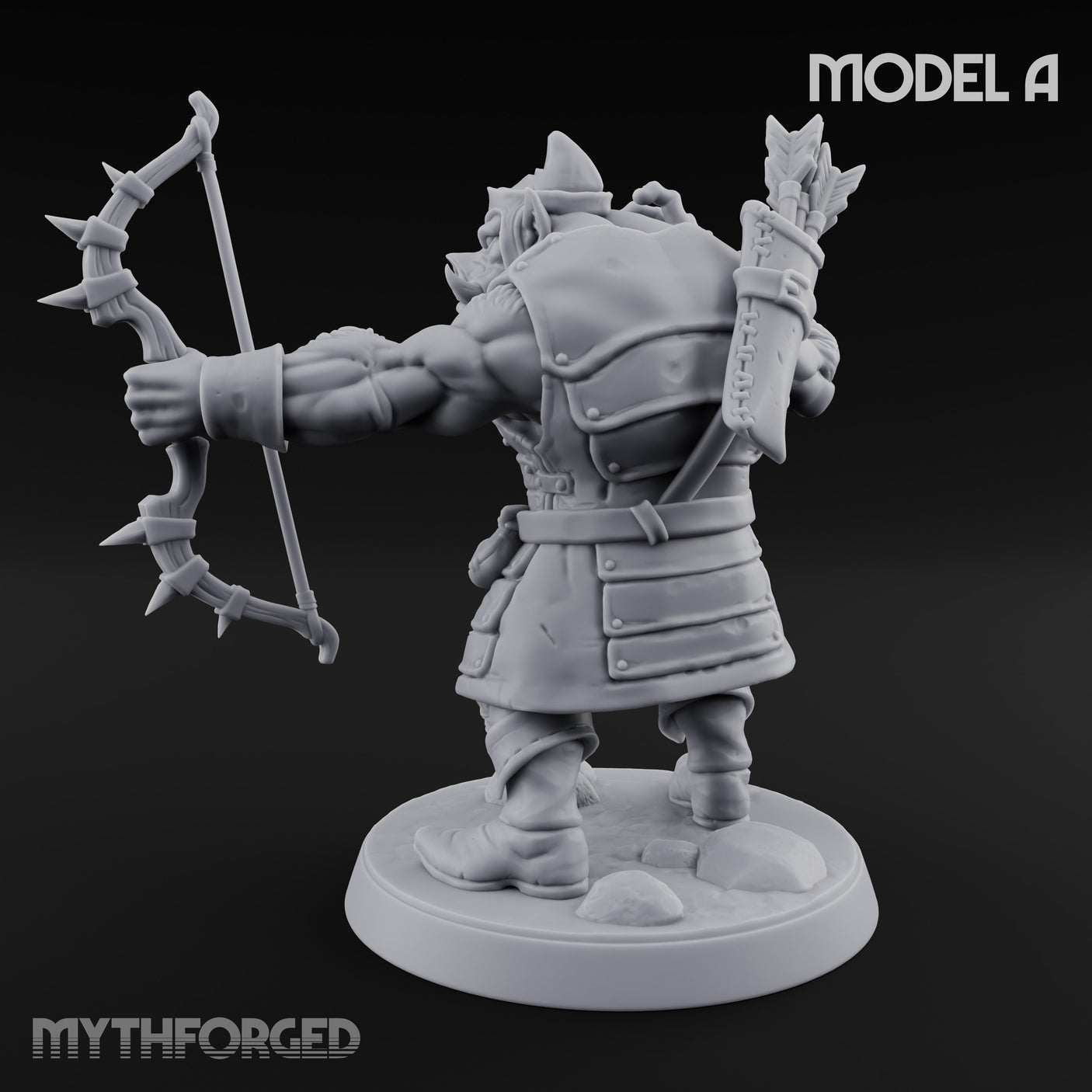 Snarling Bow Drawing Pig Orc Archer A Miniature for Dungeons and Dragons, Pathfinder or other TTRPGs