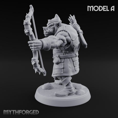 Snarling Bow Drawing Pig Orc Archer A Miniature for Dungeons and Dragons, Pathfinder or other TTRPGs