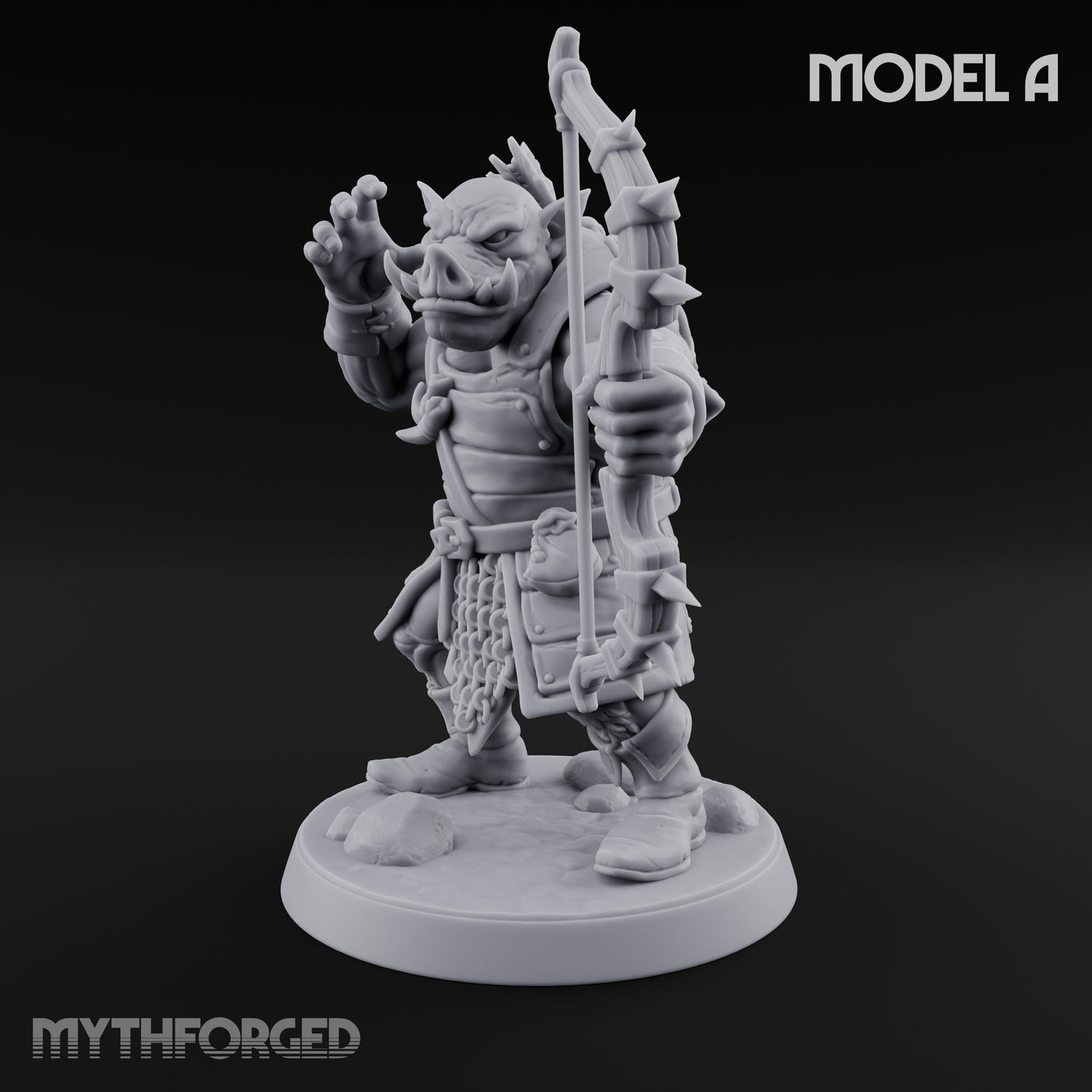 Snarling Bow Drawing Pig Orc Archer A Miniature for Dungeons and Dragons, Pathfinder or other TTRPGs
