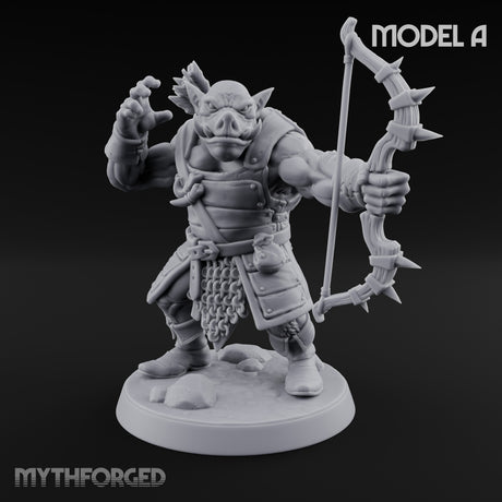Snarling Bow Drawing Pig Orc Archer A Miniature for Dungeons and Dragons, Pathfinder or other TTRPGs