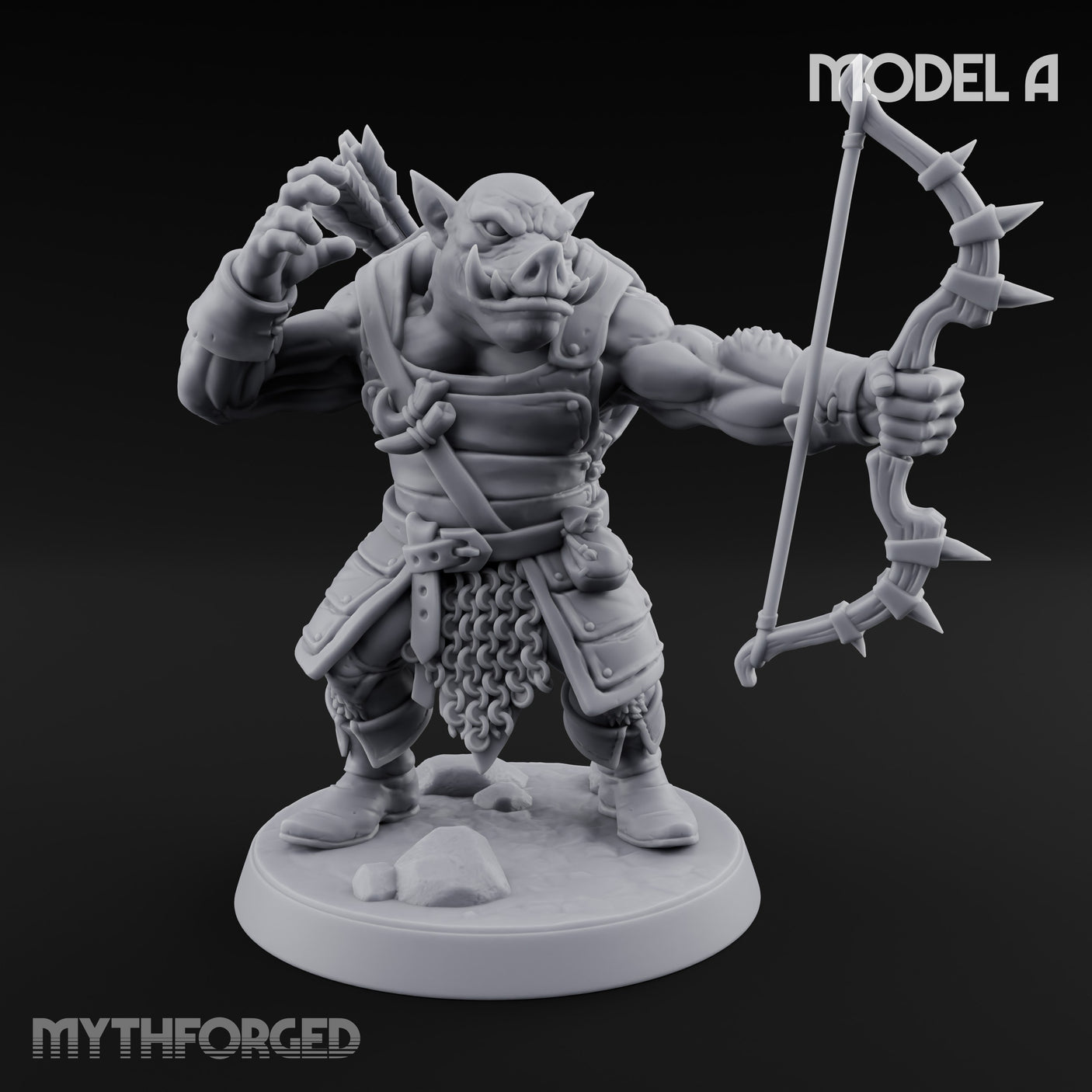 Snarling Bow Drawing Pig Orc Archer A Miniature for Dungeons and Dragons, Pathfinder or other TTRPGs