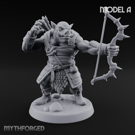 Snarling Bow Drawing Pig Orc Archer A Miniature for Dungeons and Dragons, Pathfinder or other TTRPGs