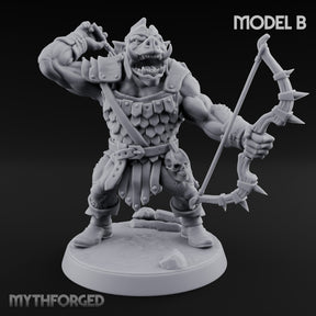 Snarling Bow Drawing Pig Orc Archer B Miniature for Dungeons and Dragons, Pathfinder or other TTRPGs