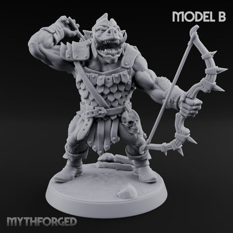 Snarling Bow Drawing Pig Orc Archer B Miniature for Dungeons and Dragons, Pathfinder or other TTRPGs