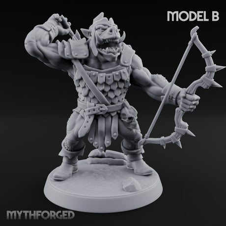Snarling Bow Drawing Pig Orc Archer B Miniature for Dungeons and Dragons, Pathfinder or other TTRPGs