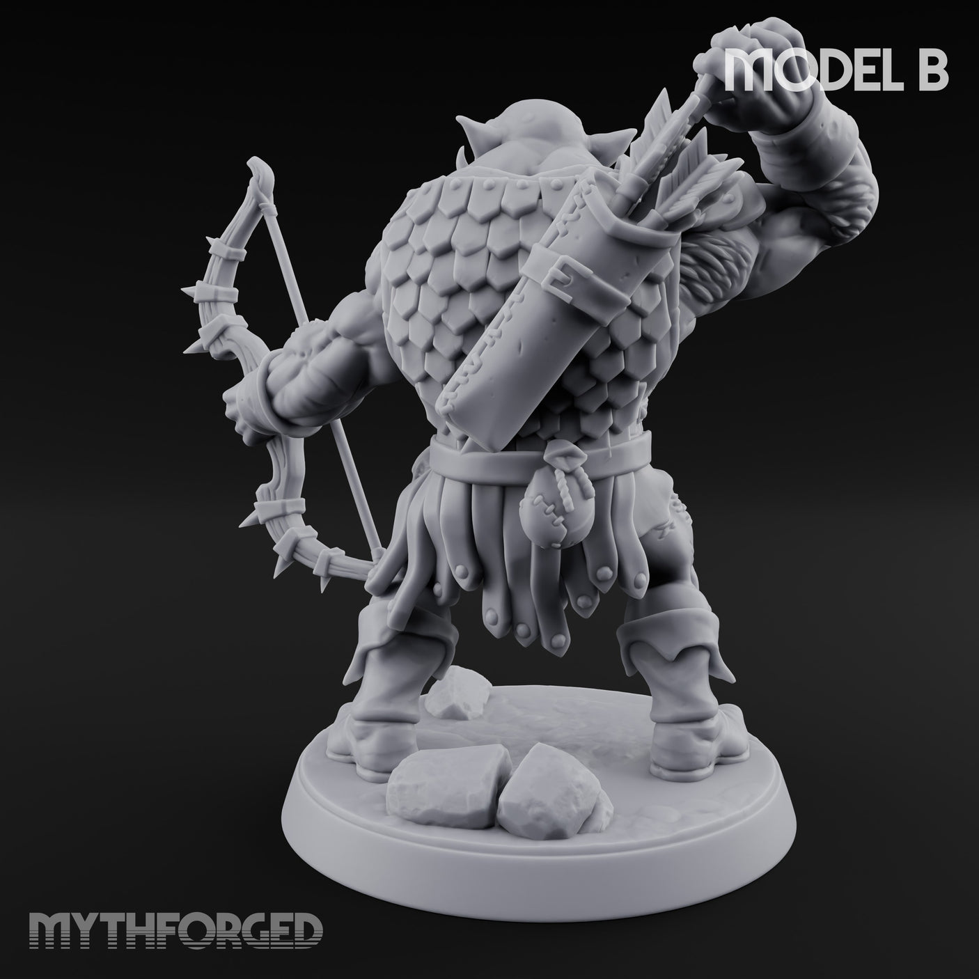 Snarling Bow Drawing Pig Orc Archer B Miniature for Dungeons and Dragons, Pathfinder or other TTRPGs
