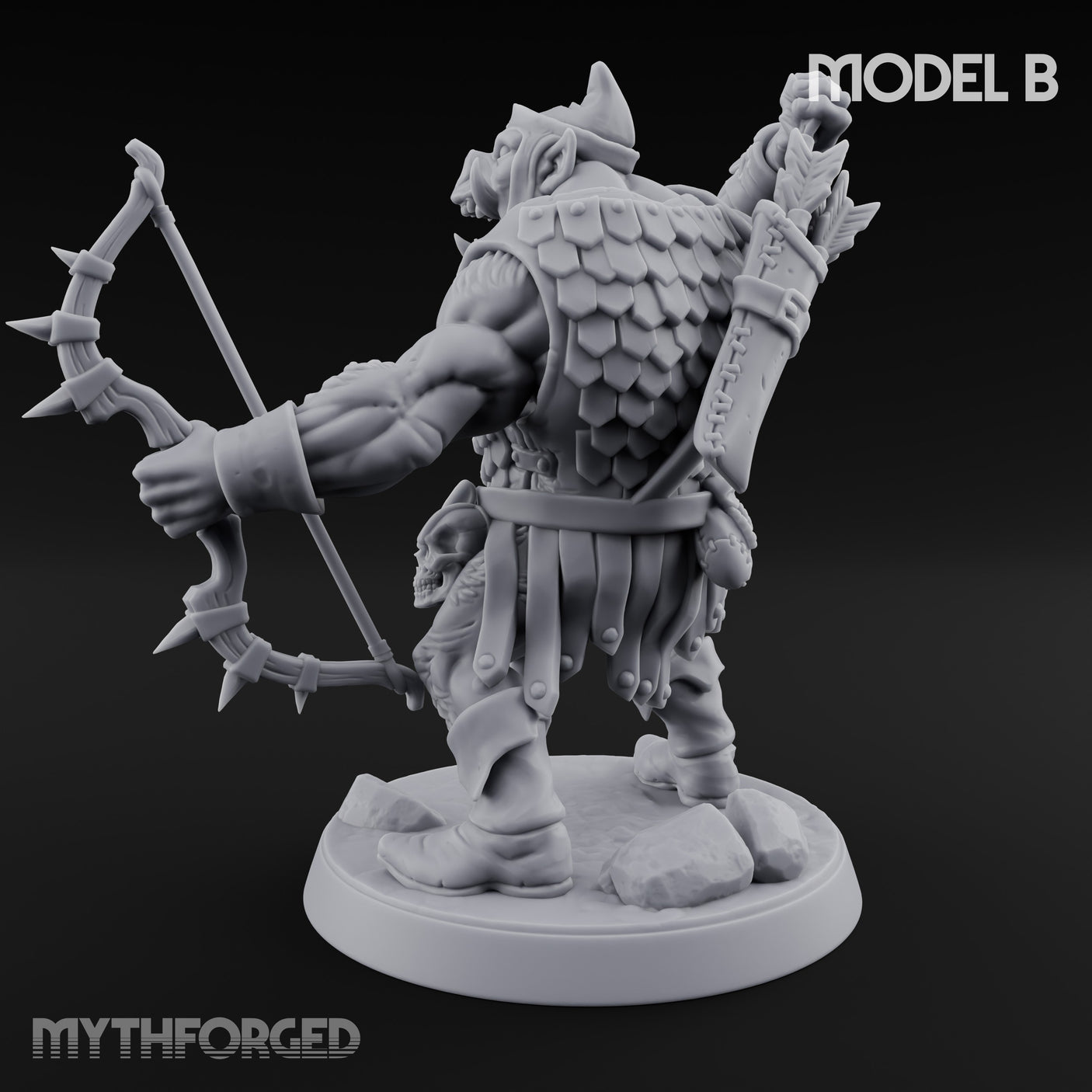 Snarling Bow Drawing Pig Orc Archer B Miniature for Dungeons and Dragons, Pathfinder or other TTRPGs