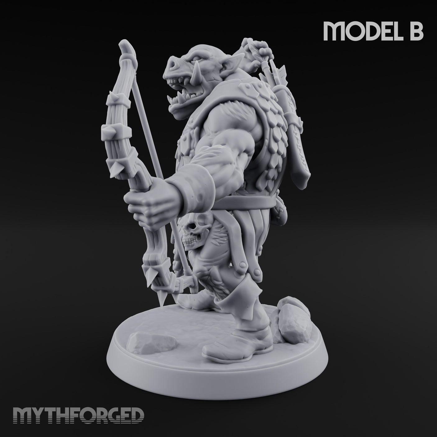Snarling Bow Drawing Pig Orc Archer B Miniature for Dungeons and Dragons, Pathfinder or other TTRPGs
