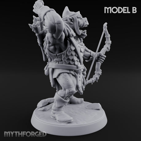 Snarling Bow Drawing Pig Orc Archer B Miniature for Dungeons and Dragons, Pathfinder or other TTRPGs