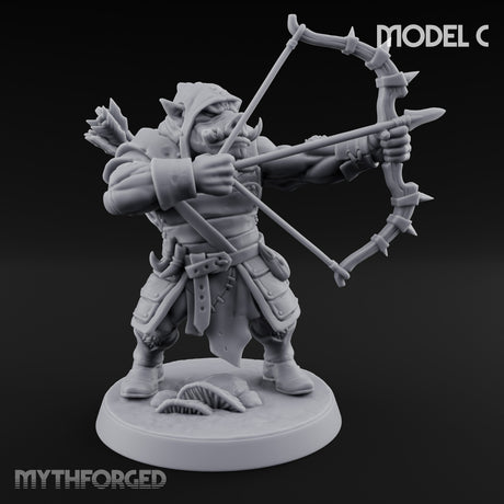 Snarling Bow Drawing Pig Orc Archer C Miniature for Dungeons and Dragons, Pathfinder or other TTRPGs