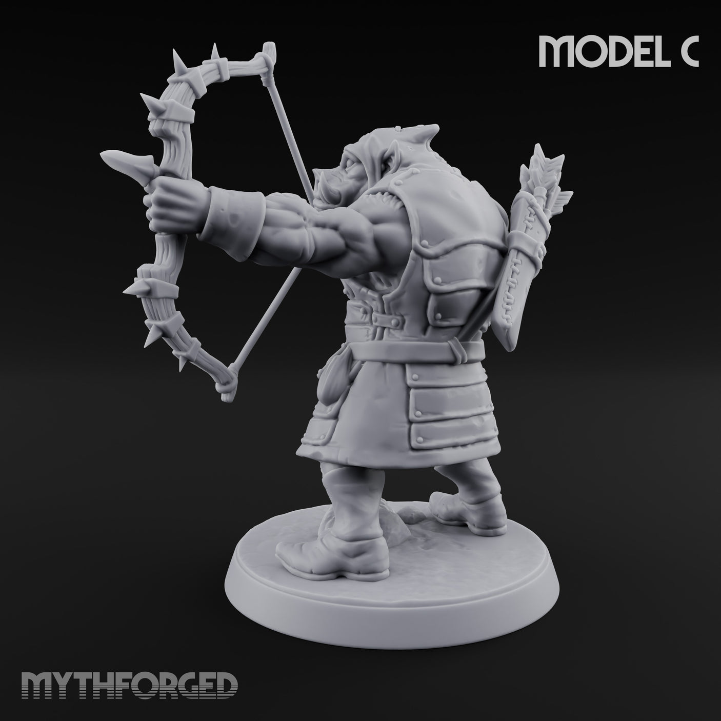 Snarling Bow Drawing Pig Orc Archer C Miniature for Dungeons and Dragons, Pathfinder or other TTRPGs