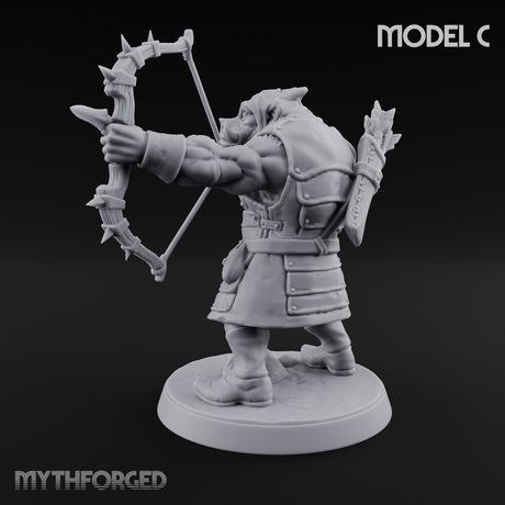 Snarling Bow Drawing Pig Orc Archer C Miniature for Dungeons and Dragons, Pathfinder or other TTRPGs