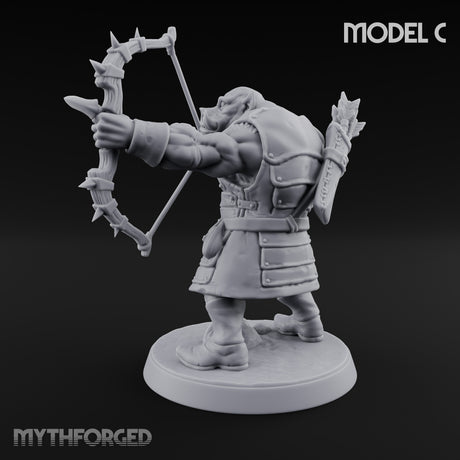 Snarling Bow Drawing Pig Orc Archer C Miniature for Dungeons and Dragons, Pathfinder or other TTRPGs
