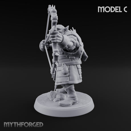 Snarling Bow Drawing Pig Orc Archer C Miniature for Dungeons and Dragons, Pathfinder or other TTRPGs
