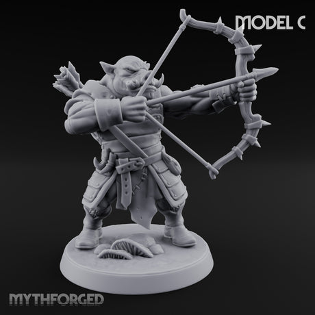 Snarling Bow Drawing Pig Orc Archer C Miniature for Dungeons and Dragons, Pathfinder or other TTRPGs