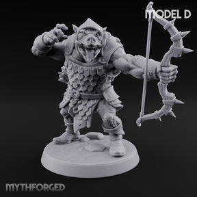 Snarling Bow Drawing Pig Orc Archer D Miniature for Dungeons and Dragons, Pathfinder or other TTRPGs