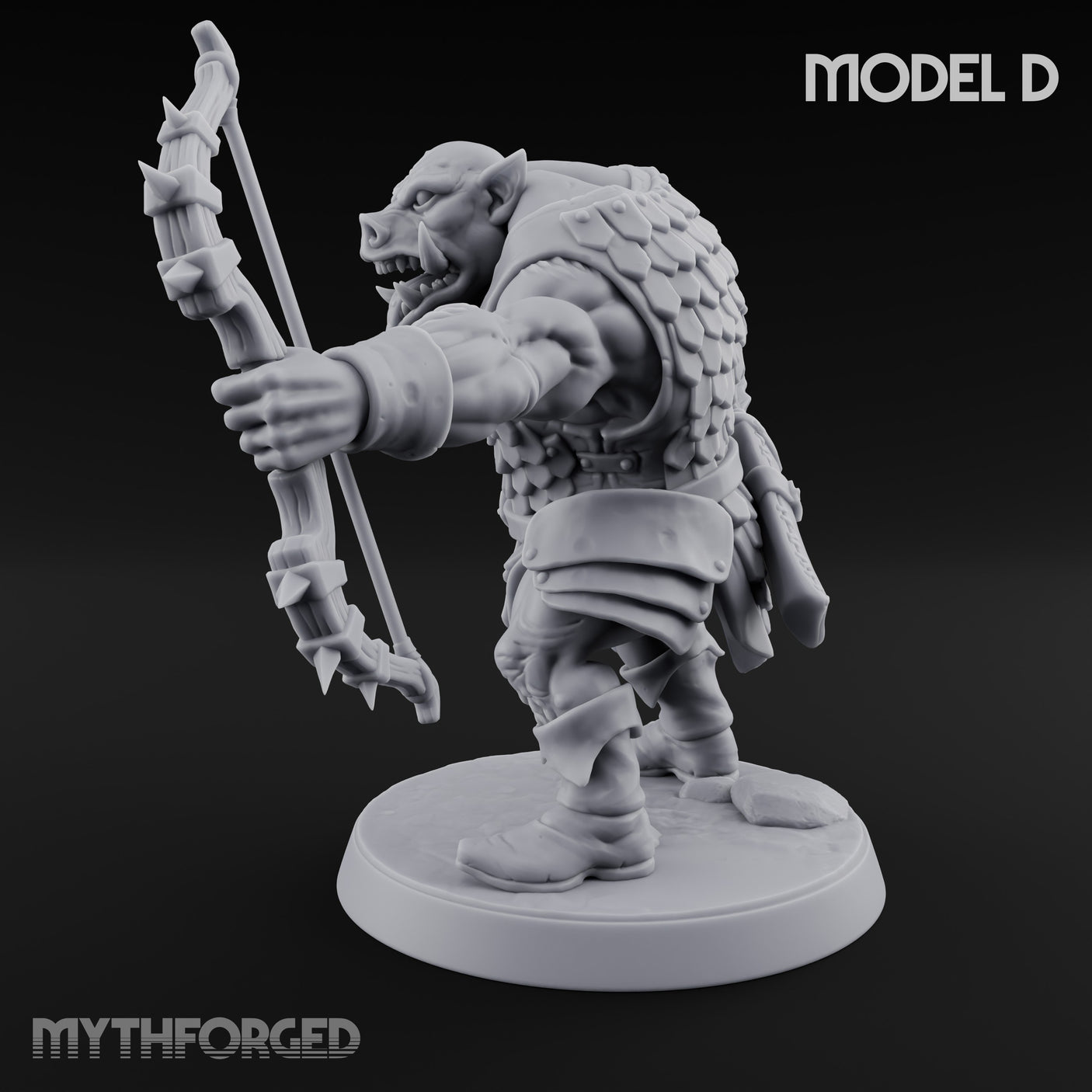 Snarling Bow Drawing Pig Orc Archer D Miniature for Dungeons and Dragons, Pathfinder or other TTRPGs