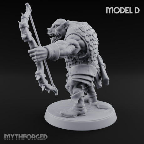 Snarling Bow Drawing Pig Orc Archer D Miniature for Dungeons and Dragons, Pathfinder or other TTRPGs