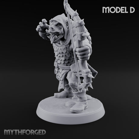 Snarling Bow Drawing Pig Orc Archer D Miniature for Dungeons and Dragons, Pathfinder or other TTRPGs