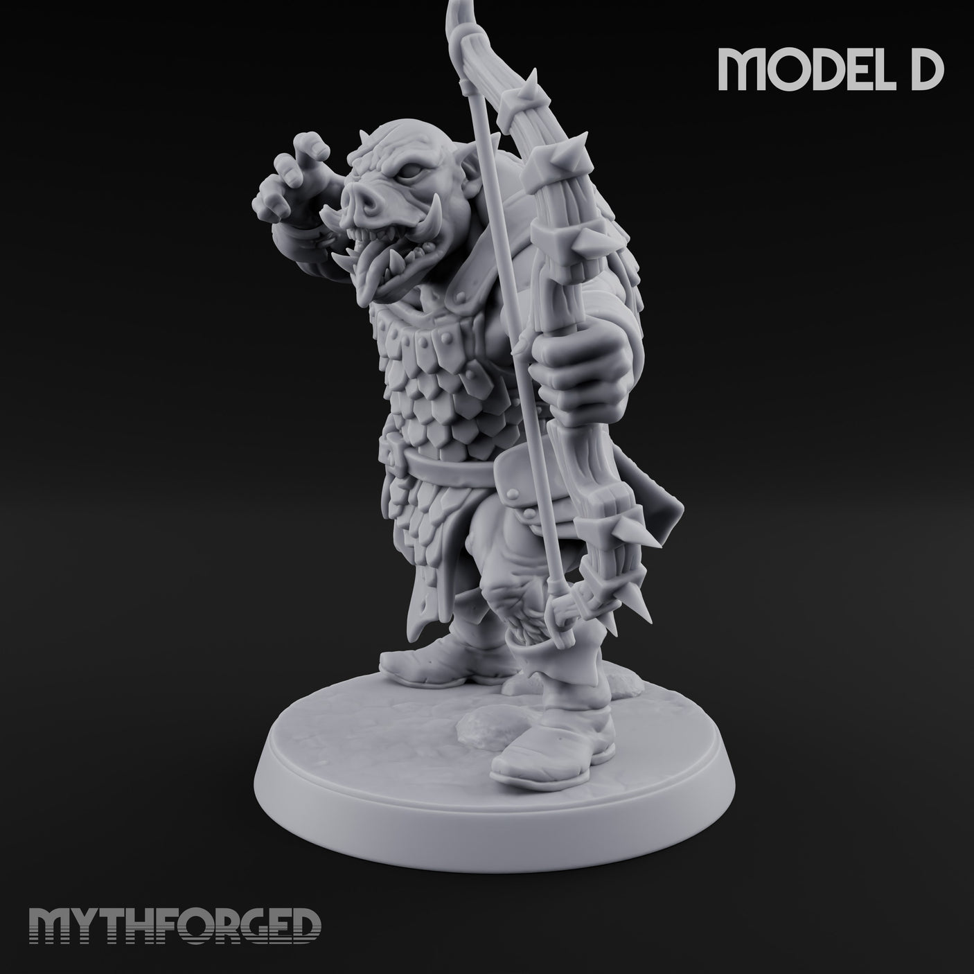 Snarling Bow Drawing Pig Orc Archer D Miniature for Dungeons and Dragons, Pathfinder or other TTRPGs