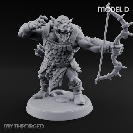 Snarling Bow Drawing Pig Orc Archer D Miniature for Dungeons and Dragons, Pathfinder or other TTRPGs