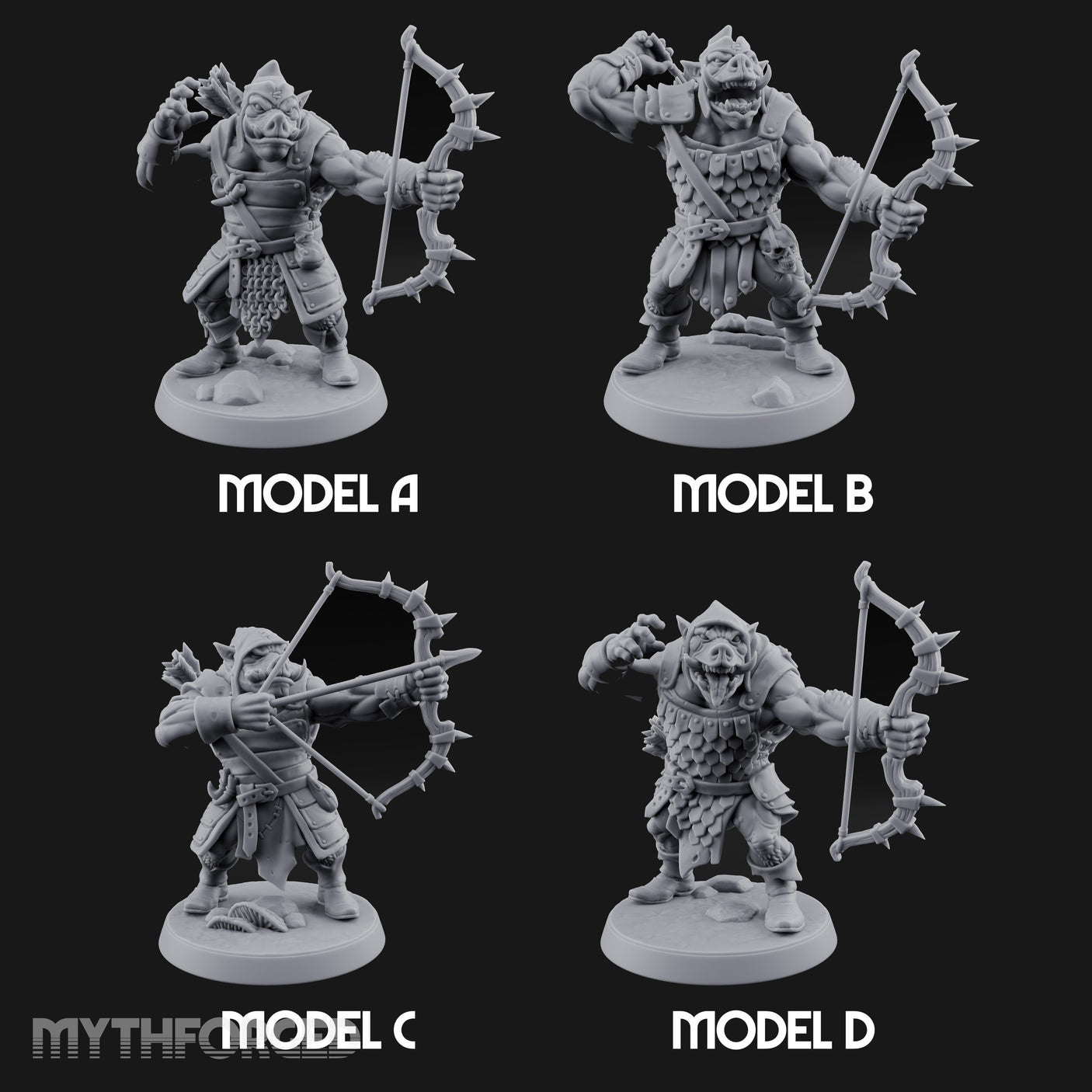 Snarling Bow Drawing Pig Orc Archers — Full Set