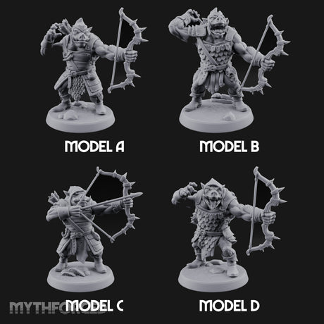Snarling Bow Drawing Pig Orc Archers Miniature for Dungeons and Dragons, Pathfinder or other TTRPGs