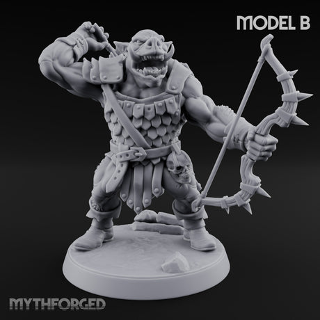 Snarling Bow Drawing Pig Orc Archers Miniature for Dungeons and Dragons, Pathfinder or other TTRPGs