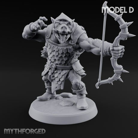 Snarling Bow Drawing Pig Orc Archers Miniature for Dungeons and Dragons, Pathfinder or other TTRPGs