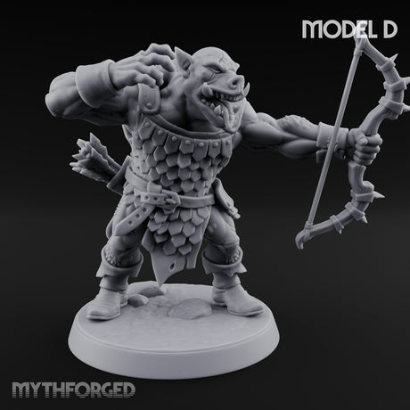 Snarling Bow Drawing Pig Orc Archers Miniature for Dungeons and Dragons, Pathfinder or other TTRPGs