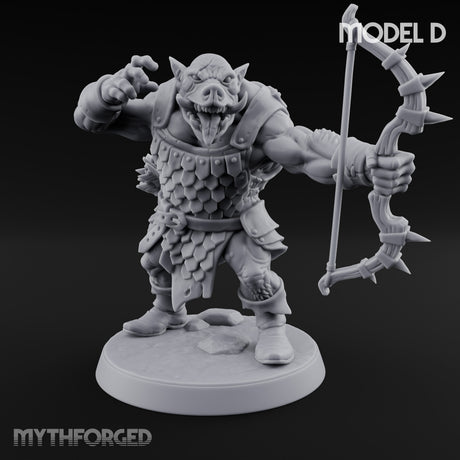 Snarling Bow Drawing Pig Orc Archers Miniature for Dungeons and Dragons, Pathfinder or other TTRPGs