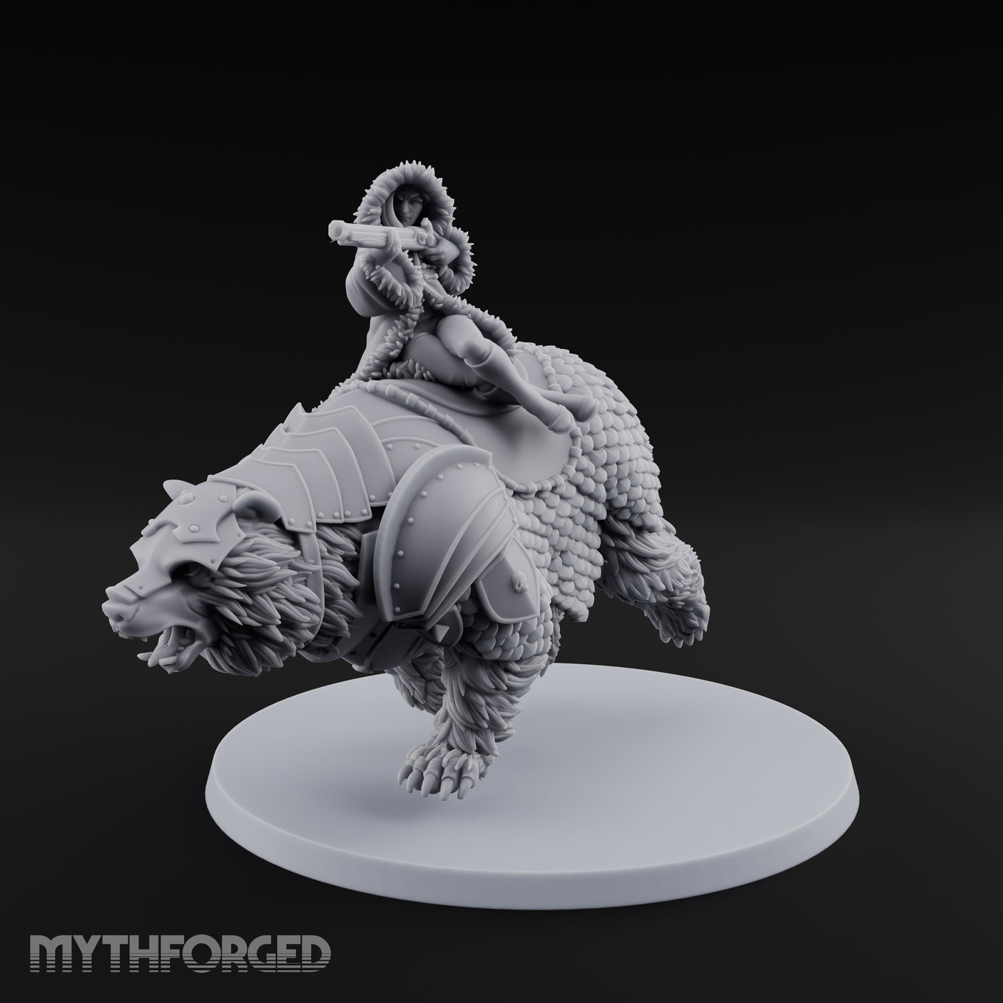 Taking Aim Rifle Bear Rider Miniature for Dungeons and Dragons, Pathfinder or other TTRPGs