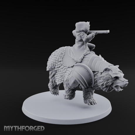 Taking Aim Rifle Bear Rider Miniature for Dungeons and Dragons, Pathfinder or other TTRPGs