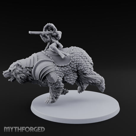 Taking Aim Rifle Bear Rider Miniature for Dungeons and Dragons, Pathfinder or other TTRPGs