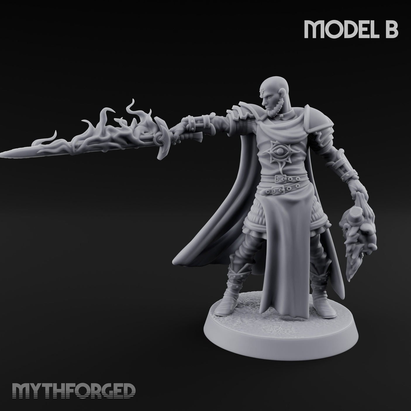 Soul Spear Wielding Human Ash Paladin B Miniature for Dungeons and Dragons, Pathfinder or other TTRPGs