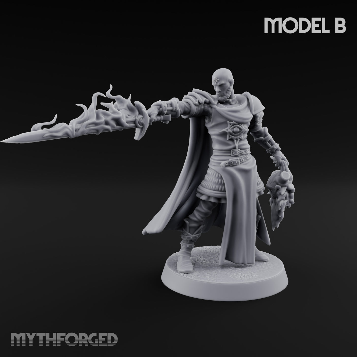 Soul Spear Wielding Human Ash Paladin B Miniature for Dungeons and Dragons, Pathfinder or other TTRPGs