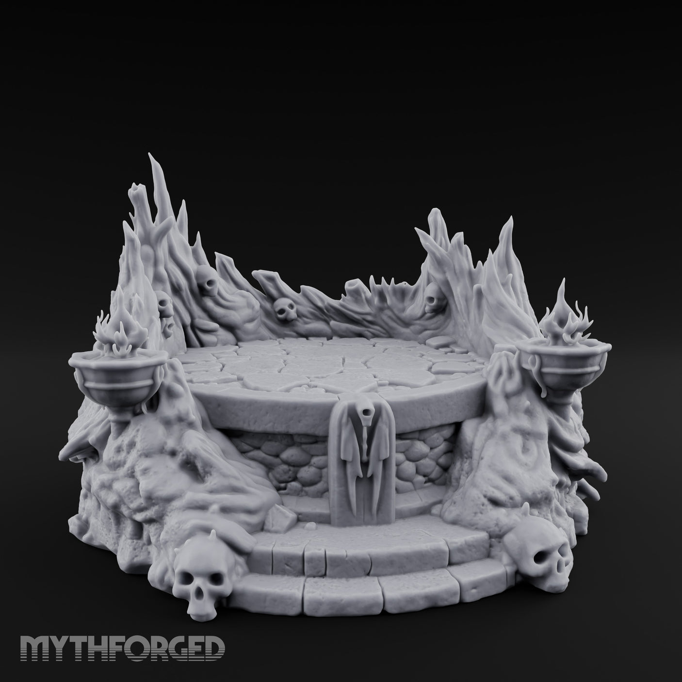 Soul-Wreathed Flame-Flanked Necromantic Ritual Dais Miniature for Dungeons and Dragons, Pathfinder or other TTRPGs