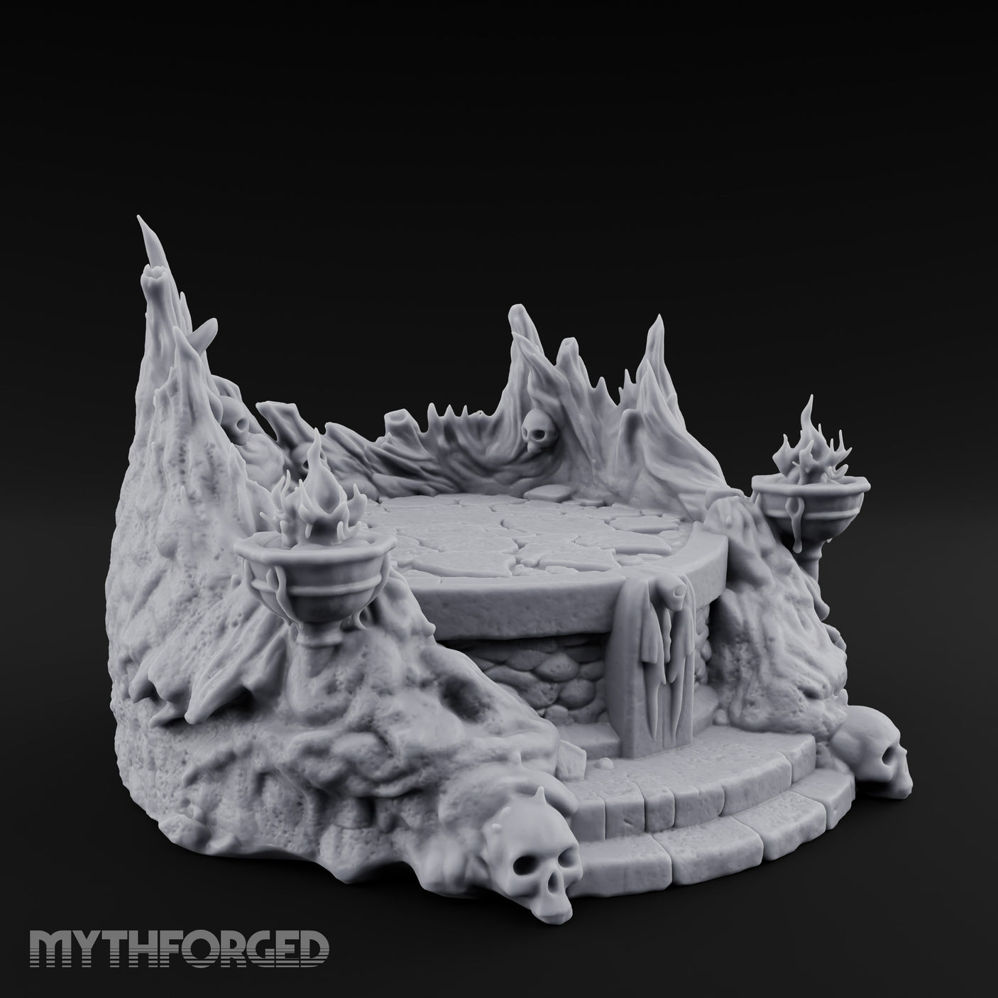 Soul-Wreathed Flame-Flanked Necromantic Ritual Dais Miniature for Dungeons and Dragons, Pathfinder or other TTRPGs