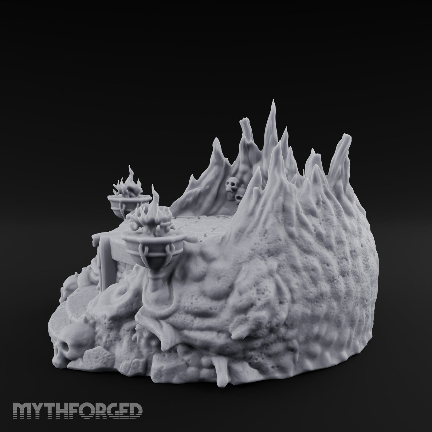 Soul-Wreathed Flame-Flanked Necromantic Ritual Dais Miniature for Dungeons and Dragons, Pathfinder or other TTRPGs