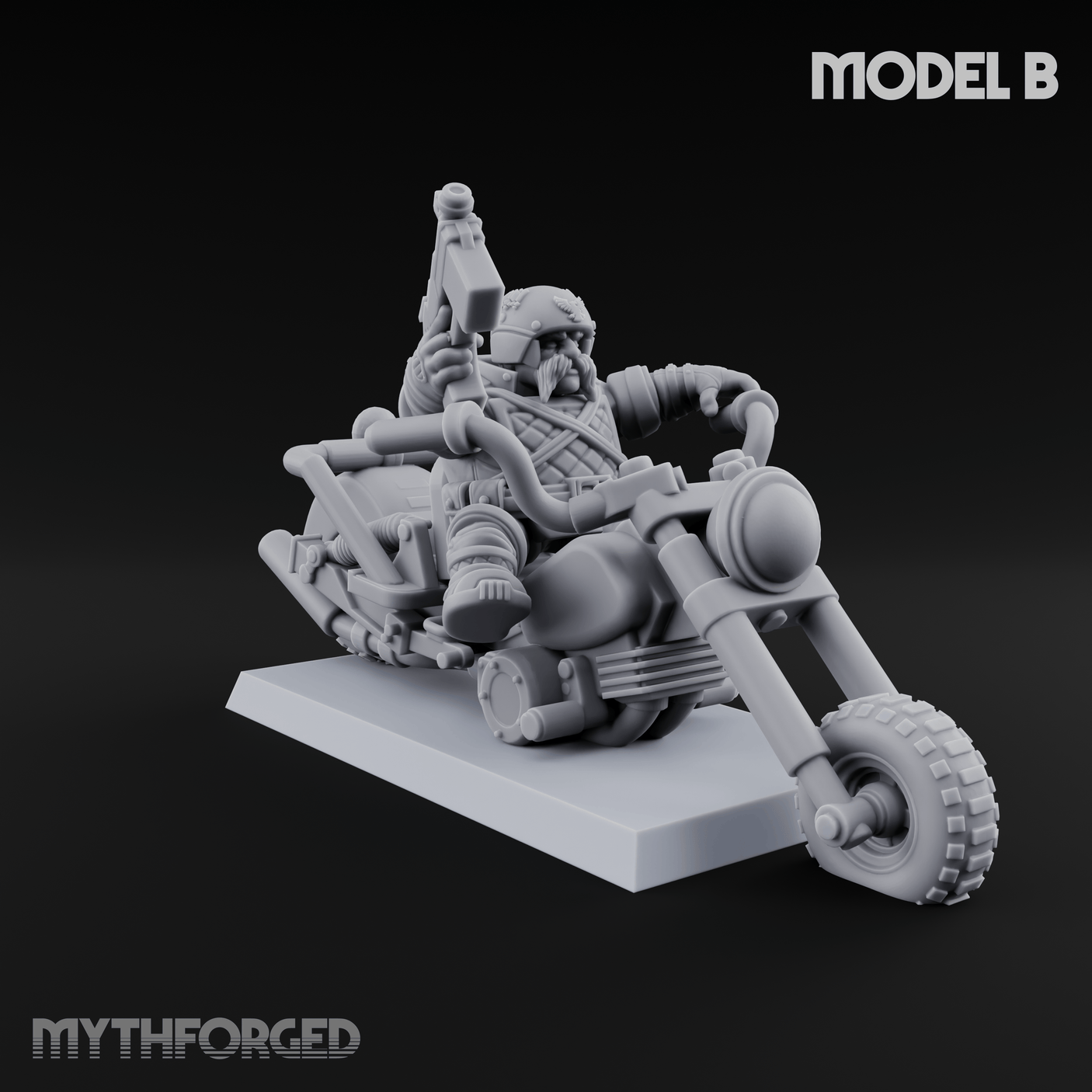 Hands In The Air Space Dwarf Bikers Miniature for Dungeons and Dragons, Pathfinder or other TTRPGs