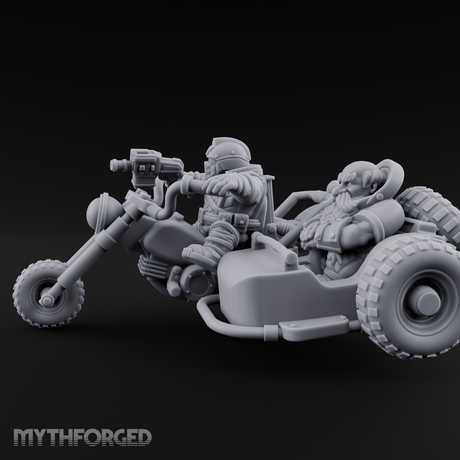 Sidecar Speeding Dwarf Trike Elder Miniature for Dungeons and Dragons, Pathfinder or other TTRPGs