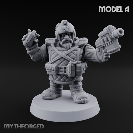 Both Barrels Blazing Space Dwarf Soldiers Miniature for Dungeons and Dragons, Pathfinder or other TTRPGs